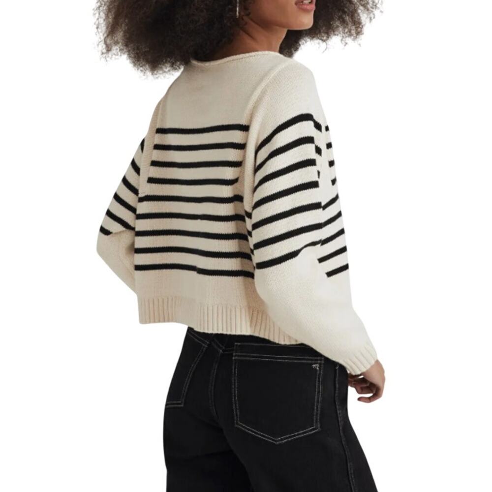 Madewell Cream and Black Striped Crewneck Sweater - Picture 3 of 12